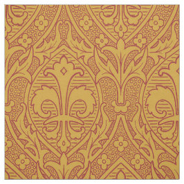 Gothic Revival Fleur de Lys - Red på Guld Tyg