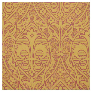 Gothic Revival Fleur de Lys - Red på Guld Tyg