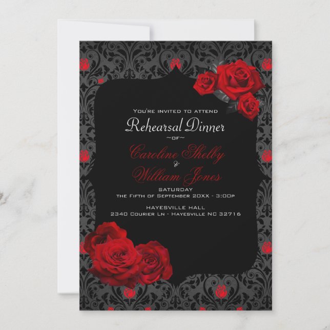 Gothic Ro Black and Red Rehearsal Dinner Investiga Inbjudningar (Framsida)