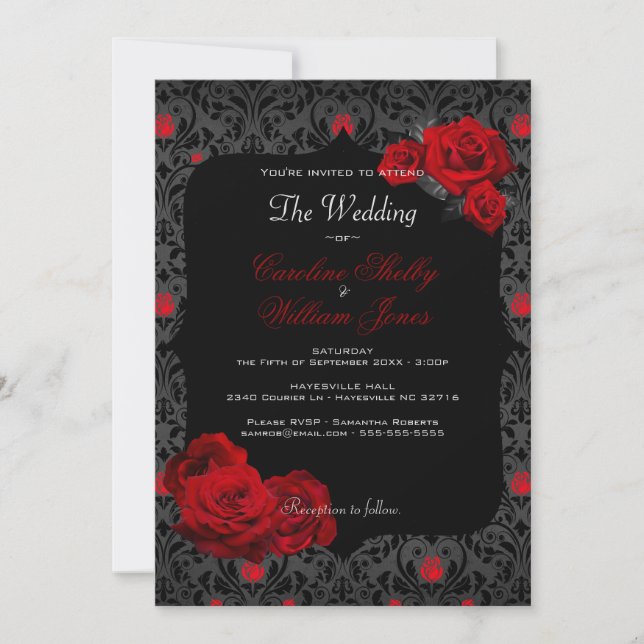Gothic Ro Black and Red Wedding bjudande Inbjudningar (Framsida)
