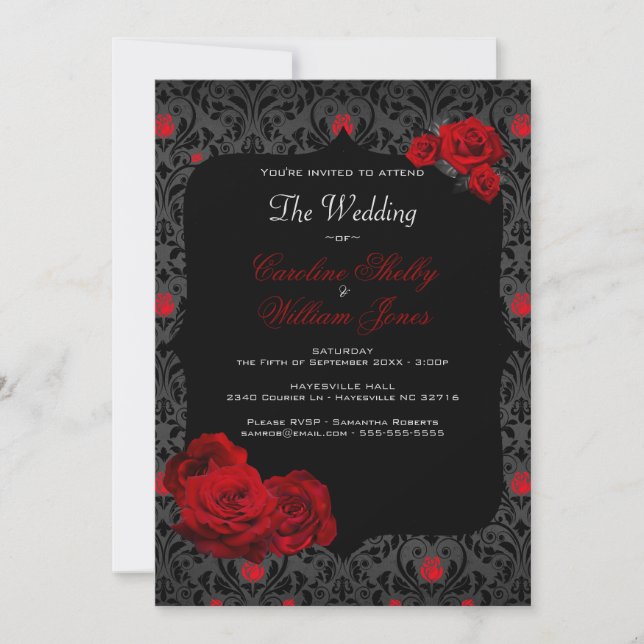 Gothic Ro Black and Red Wedding bjudande Inbjudningar (Framsida)