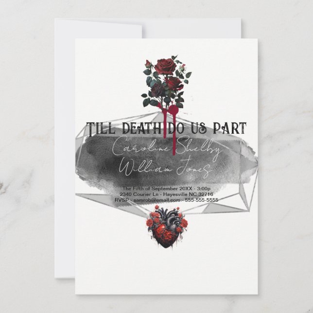 Gothic Ro Black Red Heart Blood Drift Inbjudningar (Framsida)
