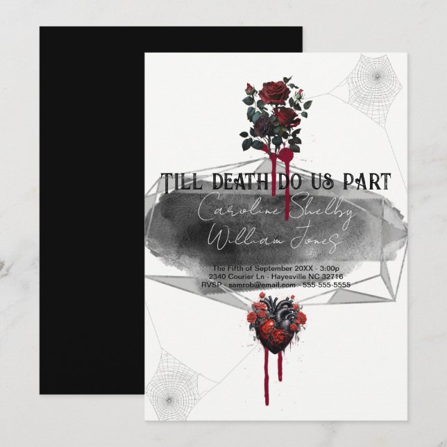 Gothic Ro Black Red Heart Blood Drift Inbjudningar (Fram/baksida)