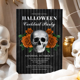 Gothic Ro Blommigt Skull Halloween Cocktail Party Inbjudningar