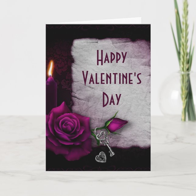Gothic Ro, Candle och Locket Valentine Day Kort (Framsida)