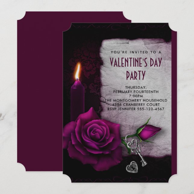 Gothic Ro Candle och Locket Valentine Party Inbjudningar (Fram/baksida)