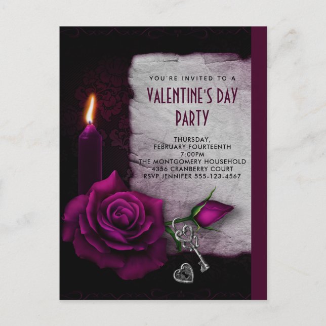 Gothic Ro, Candle och Locket Valentine Party Vykort (Framsida)