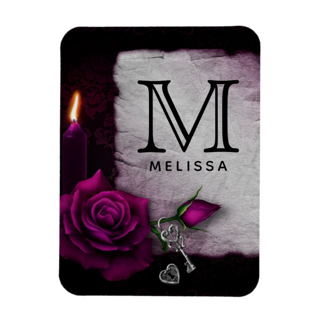 Gothic Ro, Candle, Parchment and Locket Monogram Magnet (Vertikal)