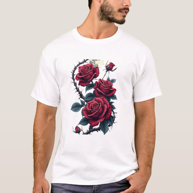 Gothic Ro Garden - Mörk Romantic Blommigt T Shirt (Framsida)