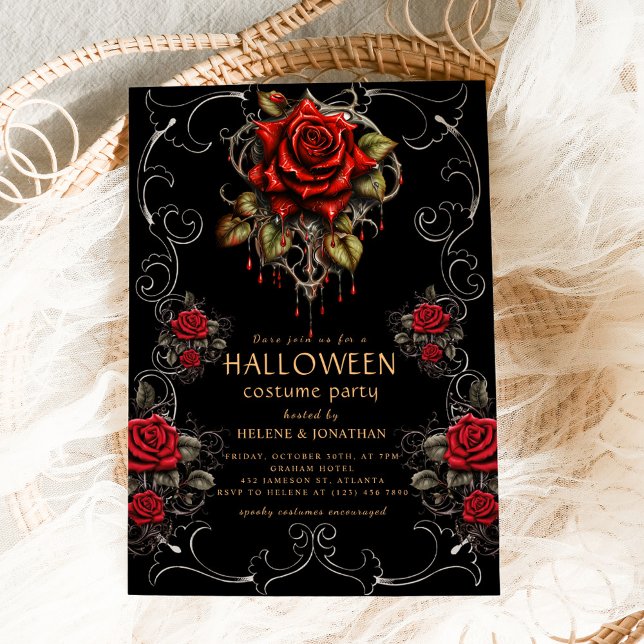 Gothic Ro Mörk Vuxen Halloween fest Inbjudningar (Gothic Rose Dark Adult Halloween Party Invitation)