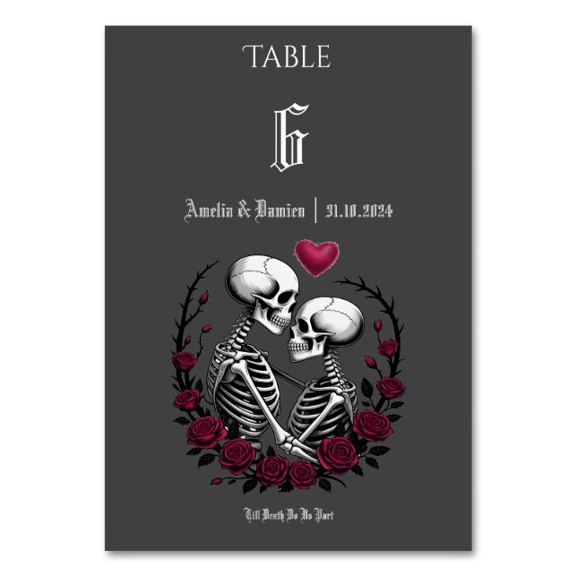 Gothic Ro till Death Skeleton par Bröllop Bordsnummer (Framsidan)