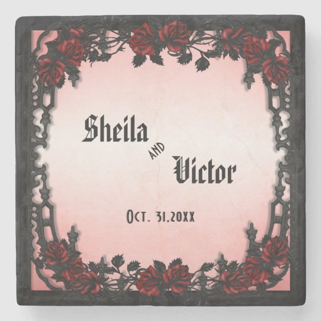 Gothic Röd ros bröllop med Victorian Flair Stenunderlägg (Framsidan)