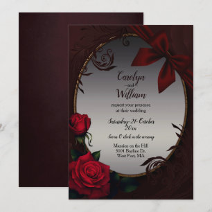 Gothic Röd ros och Bow Wedding bjudande Inbjudningar