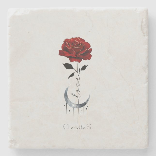 Gothic Röd ros och Crescent Måne med Kärlek Stenunderlägg (Framsidan)