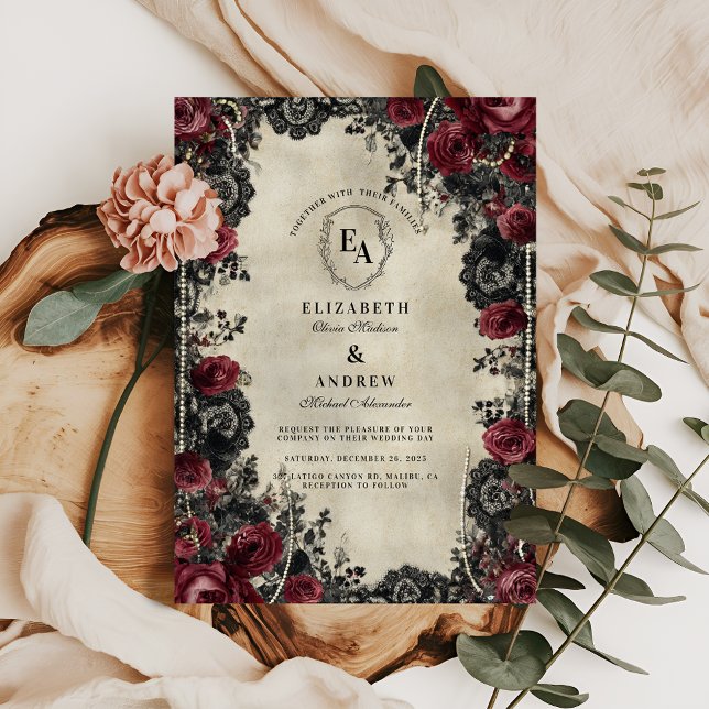 Gothic Röd ros och Snöre Romantik Inbjudningar (Skapare uppladdad)