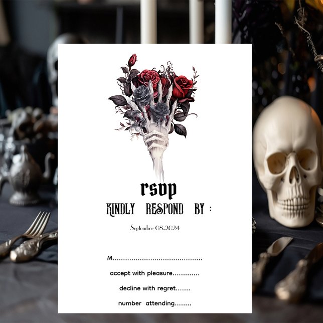 Gothic Röd ros Skeleton OSA Inbjudningar (Skapare uppladdad)