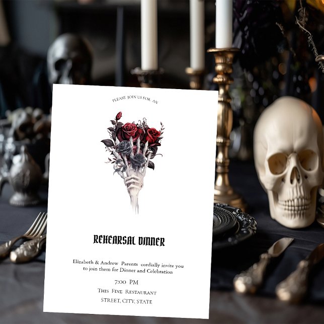 Gothic Röd ros Skeleton Rehearsal Dinner Inbjudningar (Skapare uppladdad)