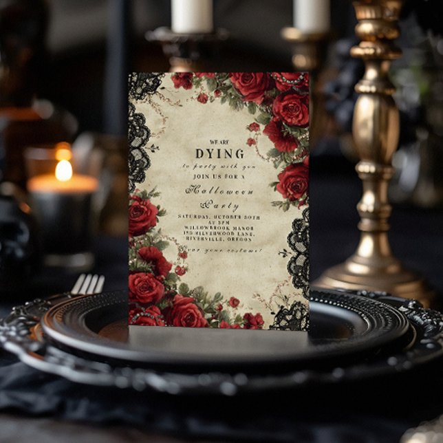 Gothic Röd ros Snöre Halloween fest Inbjudningar (Skapare uppladdad)