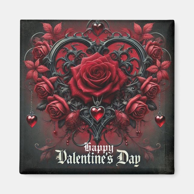 Gothic röd ros Valentines dag Magnet (Framsidan)