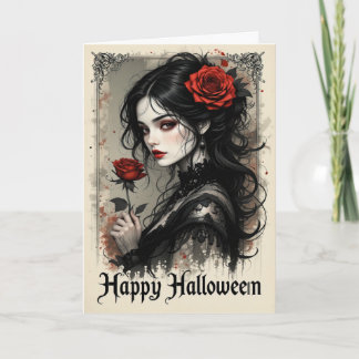 Gothic Röd ros Vampire Woman Halloween Elegant Kort