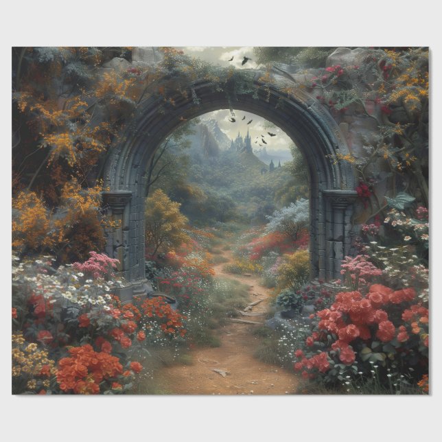 Gothic Röd ros Vampirecore Dracula's Blommigt Arch Presentpapper (Platt)