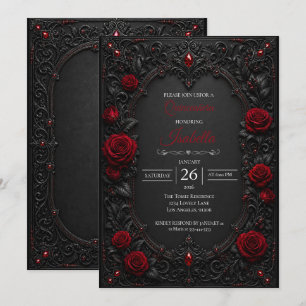 Gothic röda rosor Quinceañera Inbjudningar