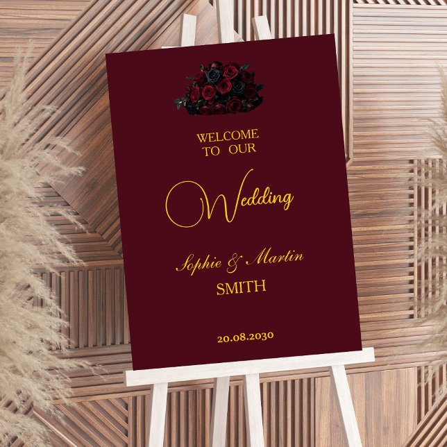 Gothic Romance Burgundy Roses Elegant Welcome Sign Poster (Skapare uppladdad)