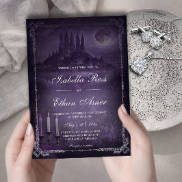 Gothic Romance Wedding Purple Silver Velvet Inbjudningar