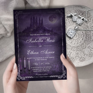 Gothic Romance Wedding Purple Silver Velvet Inbjudningar