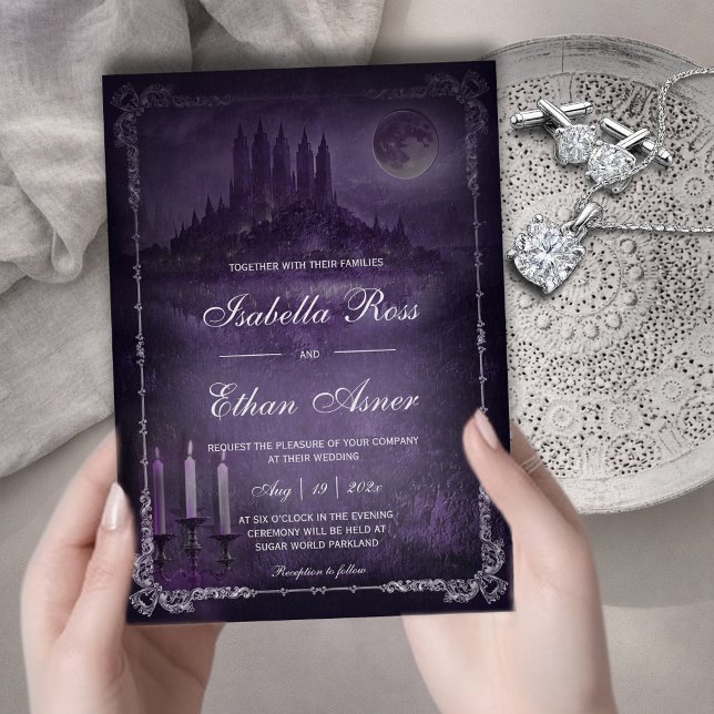 Gothic Romance Wedding Purple Silver Velvet  Inbjudningar (Skapare uppladdad)