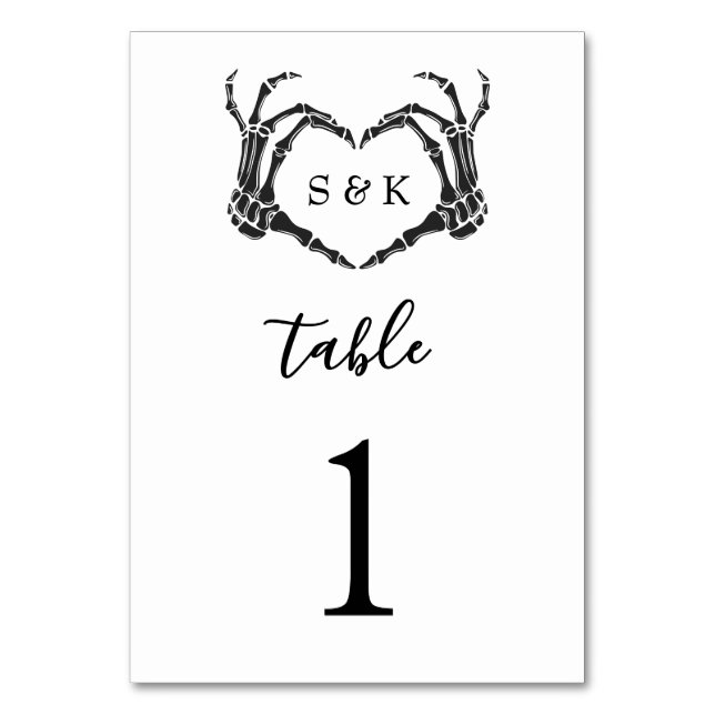 Gothic Romantic Skeleton Hand Halloween Bröllop Bordsnummer (Framsidan)