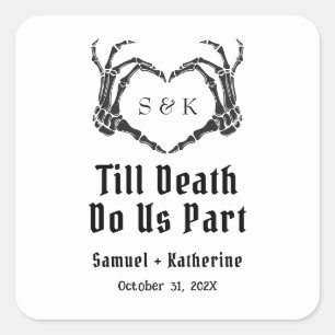 Gothic Romantic Skeleton Hand Halloween Bröllop Fyrkantigt Klistermärke