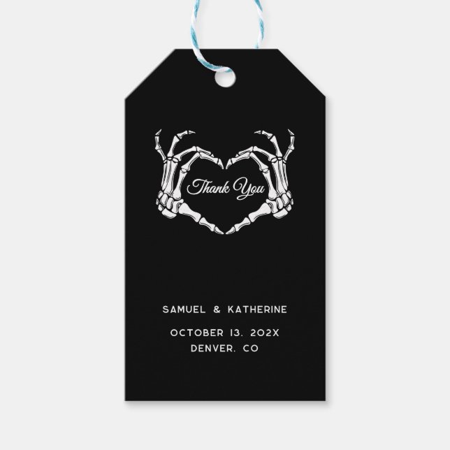 Gothic Romantic Skeleton Hand Halloween Bröllop Presentetikett (Framsidan)