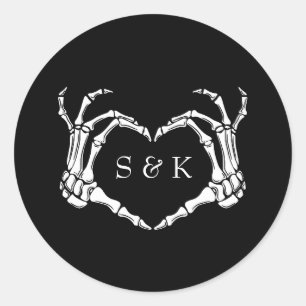Gothic Romantic Skeleton Hand Halloween Bröllop Runt Klistermärke