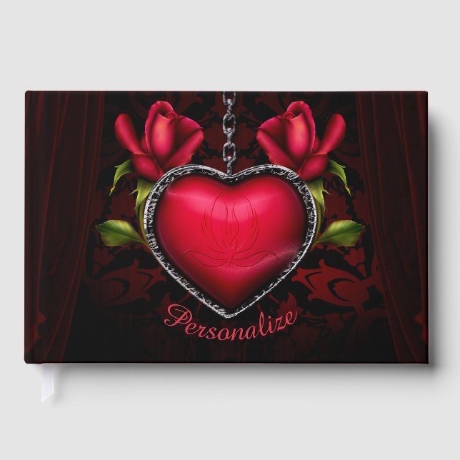 Gothic Romantik Red Heart chain & Ro Personalize Gästböcker (Framsida)