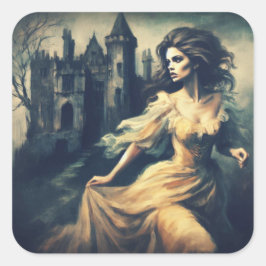 Gothic Romantik Scene Spooky Castle Horror Fyrkantigt Klistermärke