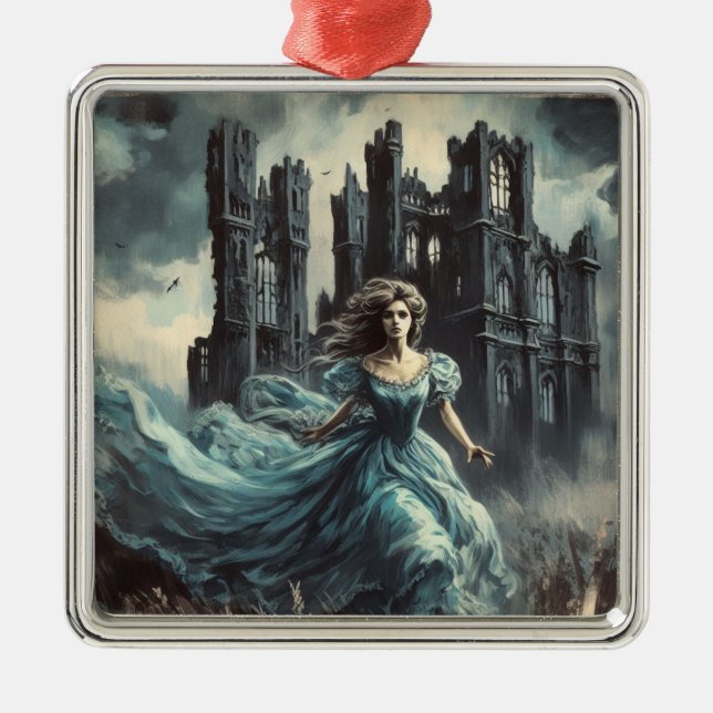 Gothic Romantik Spooky Ruinal Castle Horror Julgransprydnad Metall (Framsidan)
