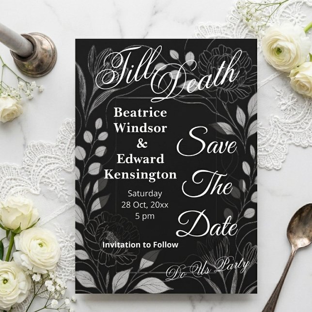 Gothic Rose Begonia Till Death Do Us Party Bröllop Spara Datumet (Gothic Rose Begonia Till Death Do Us Party Wedding Save The Date)