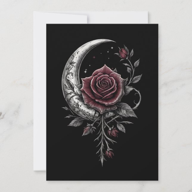 Gothic Rose Crescent Moon Dark Floral Artwork Julkort (Framsida)