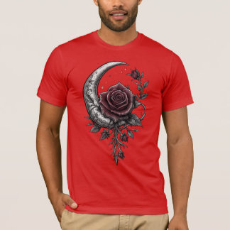 Gothic Rose Crescent Moon Dark Floral Artwork T Shirt