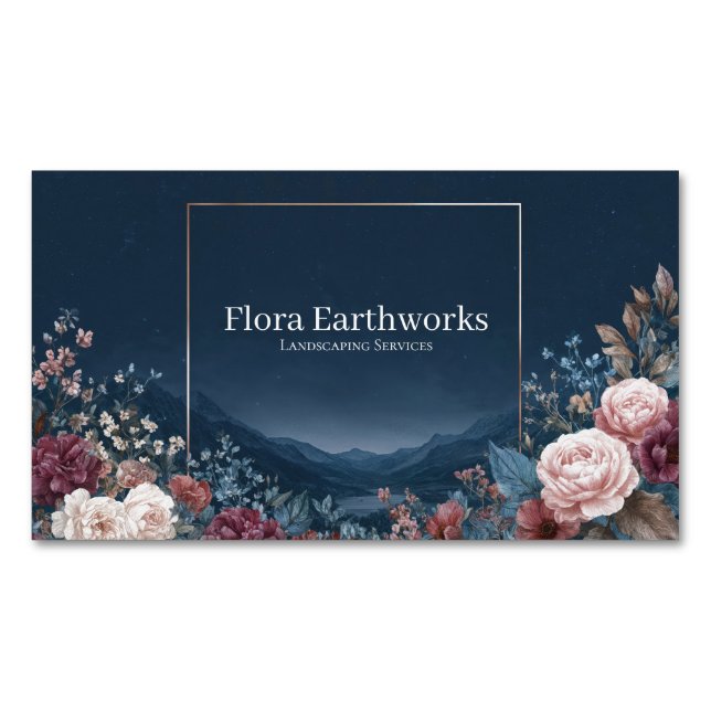 Gothic Rose Frame Starry Night Mountain Landscape Magnetiska Visitkort (Framsida)