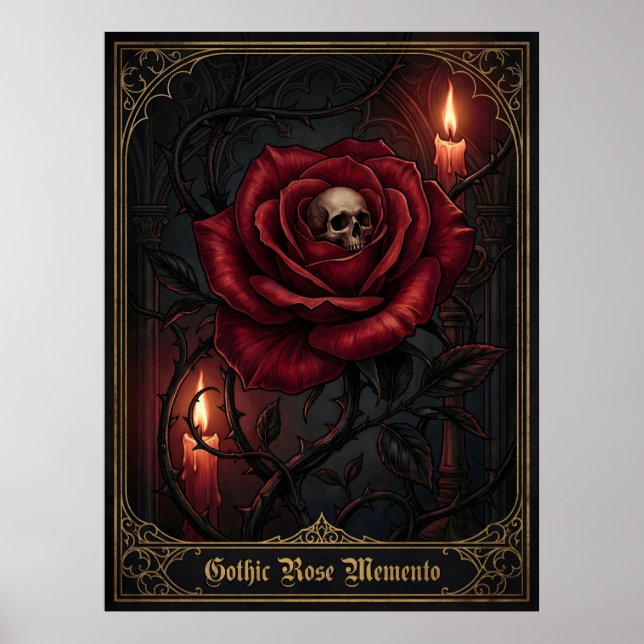 Gothic Rose Memento Mori Skull Dark Floral Candle Poster (Framsidan)