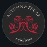 Gothic Rose Red Black Wedding Runt Klistermärke<br><div class="desc">Fall in love with forever in true gothic style. This design’s black and crimson palette, vintage script, and darkly romantic flourishes make a bold "Til Death" statement that’s still completely sophisticated. Ideal for Halloween-themed weddings, vampire-chic couples, or fans of gothic literature. Check out the collection now to create your darkly...</div>