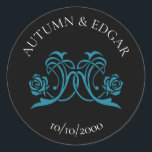 Gothic Rose Teal Black Wedding Runt Klistermärke<br><div class="desc">Fall in love with forever in true gothic style. This design’s black and crimson palette, vintage script, and darkly romantic flourishes make a bold "Til Death" statement that’s still completely sophisticated. Ideal for Halloween-themed weddings, vampire-chic couples, or fans of gothic literature. Check out the collection now to create your darkly...</div>