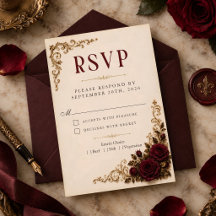 Gothic Roses Burgundy Bröllop RSVP Inneslutande Ko