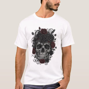 Gothic Roses Dödskalle – Día de los Muertos Konst T Shirt