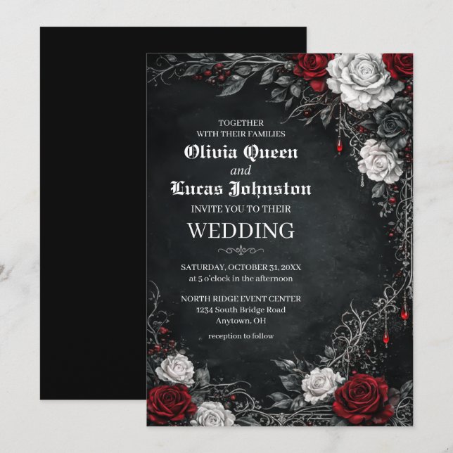 Gothic Roses Wedding Invitation Inbjudningar (Fram/baksida)