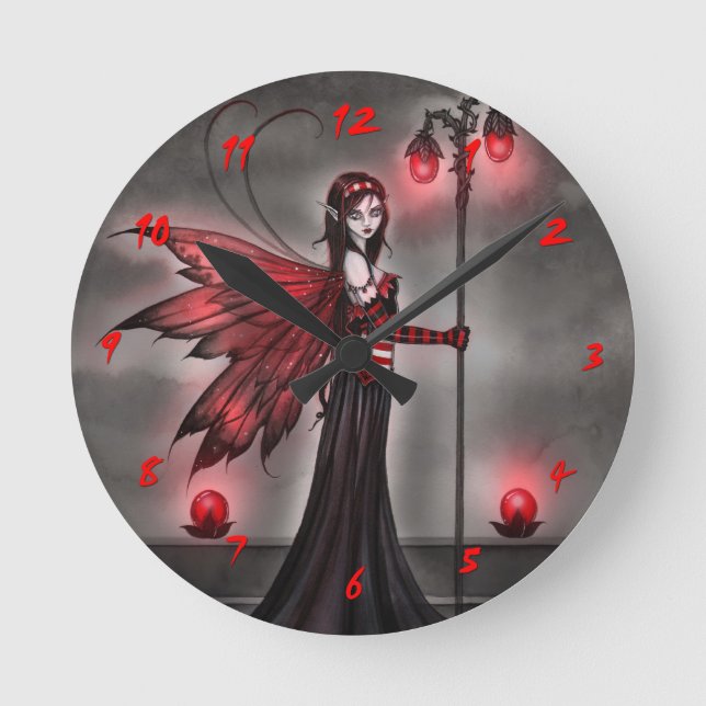 Gothic Ruby Fantasy Fairy Art Clock Rund Klocka (Framsida)