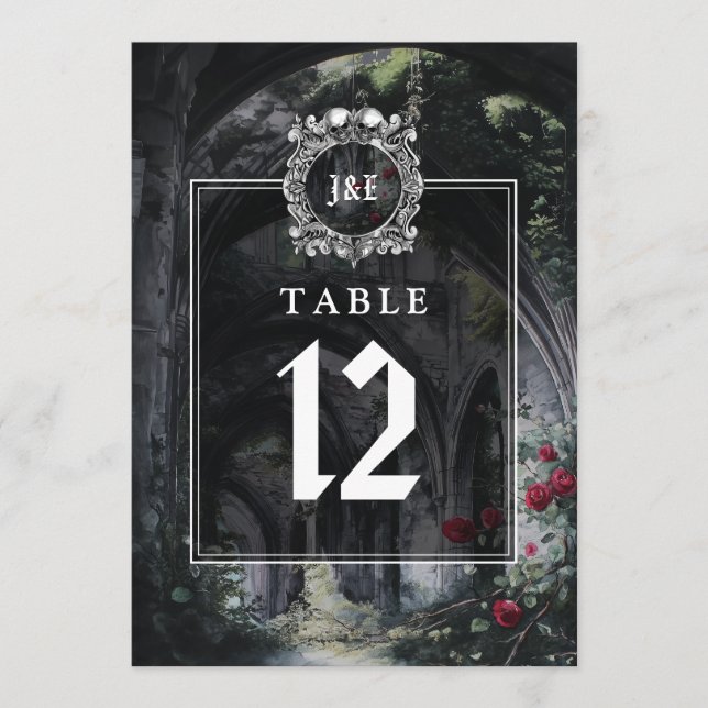 Gothic Ruins Floral Monogram Table Number Inbjudningar (Framsida)