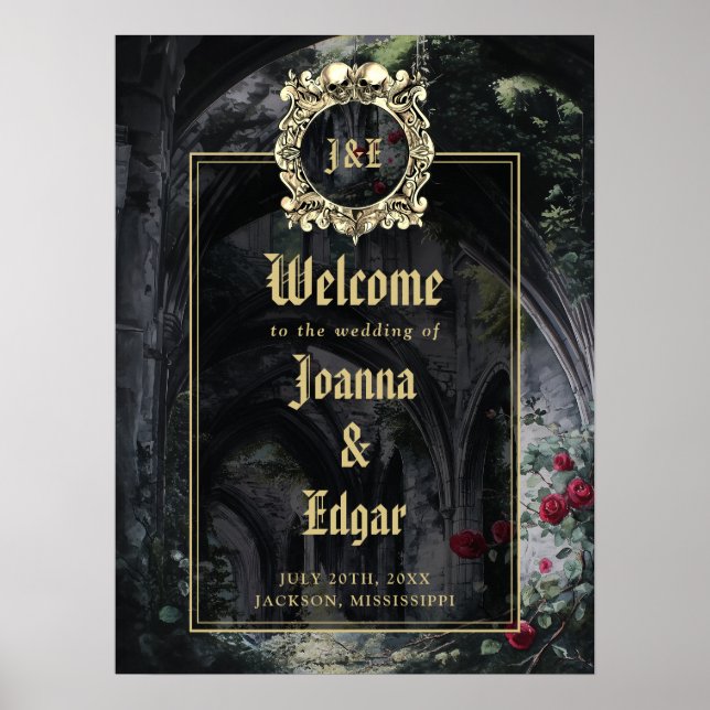 Gothic Ruins Wedding Black And Gold Welcome Sign Poster (Framsidan)